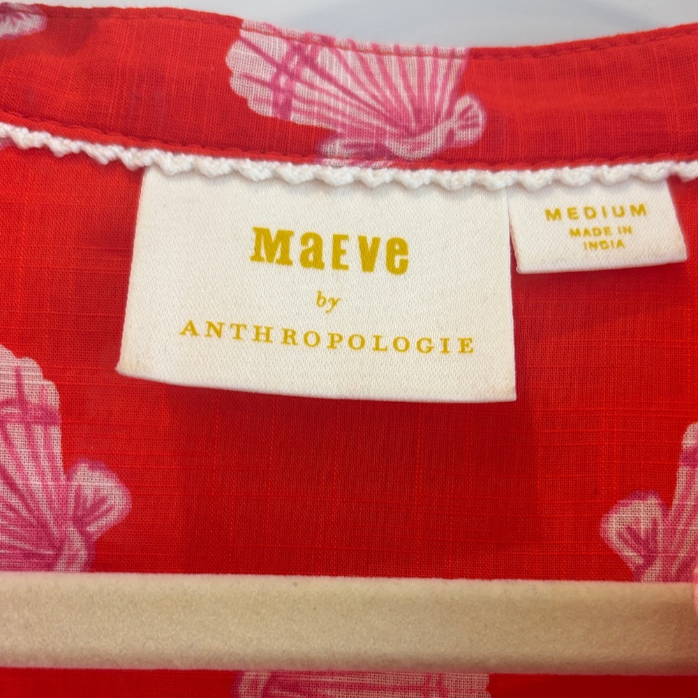 Maeve Red Shell-Print Button-Front Blouse - Picture 2 of 5